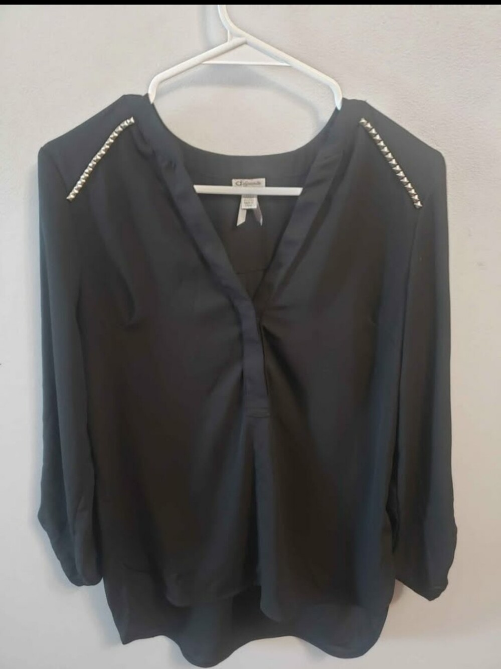 Dynamite Black V-Neck Blouse with Shoulder Stud Trim